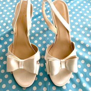 Kate Spade White Satin Heels With Bow, SZ 7 1/2